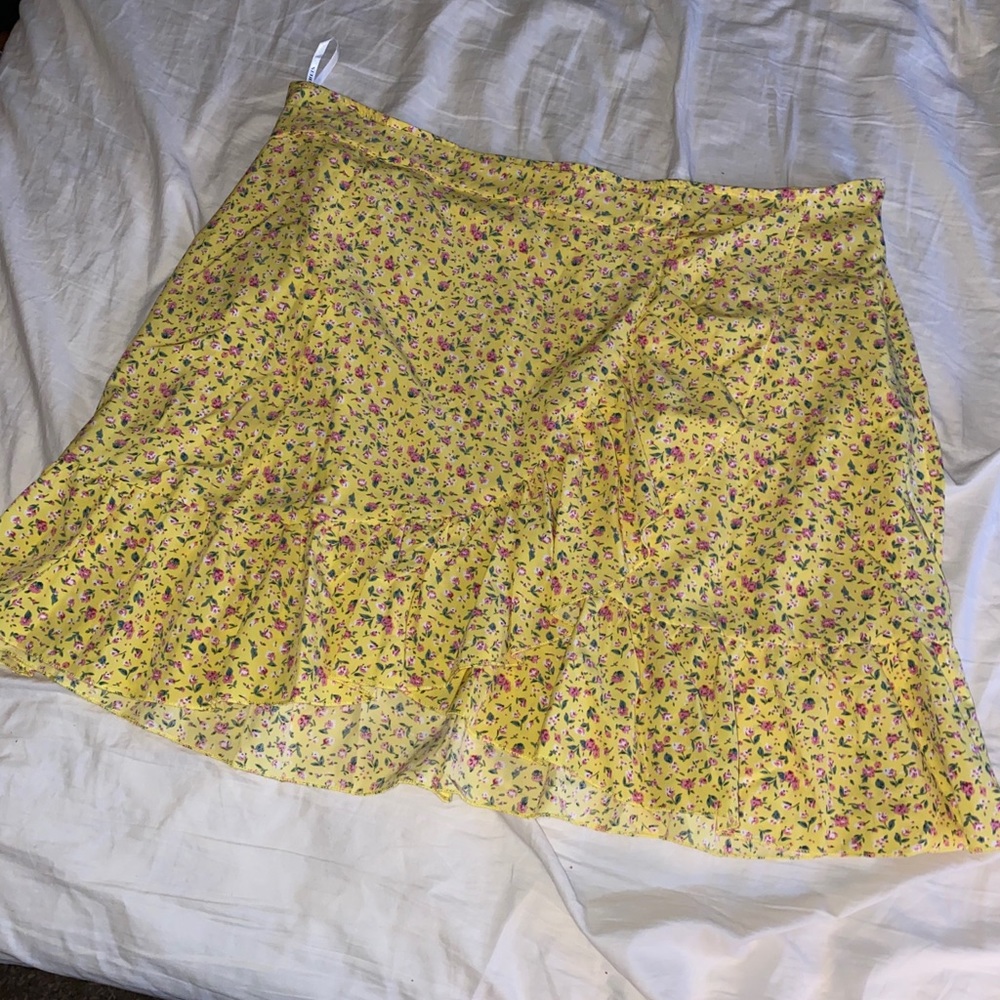 Yellow floral wrap skirt shein
